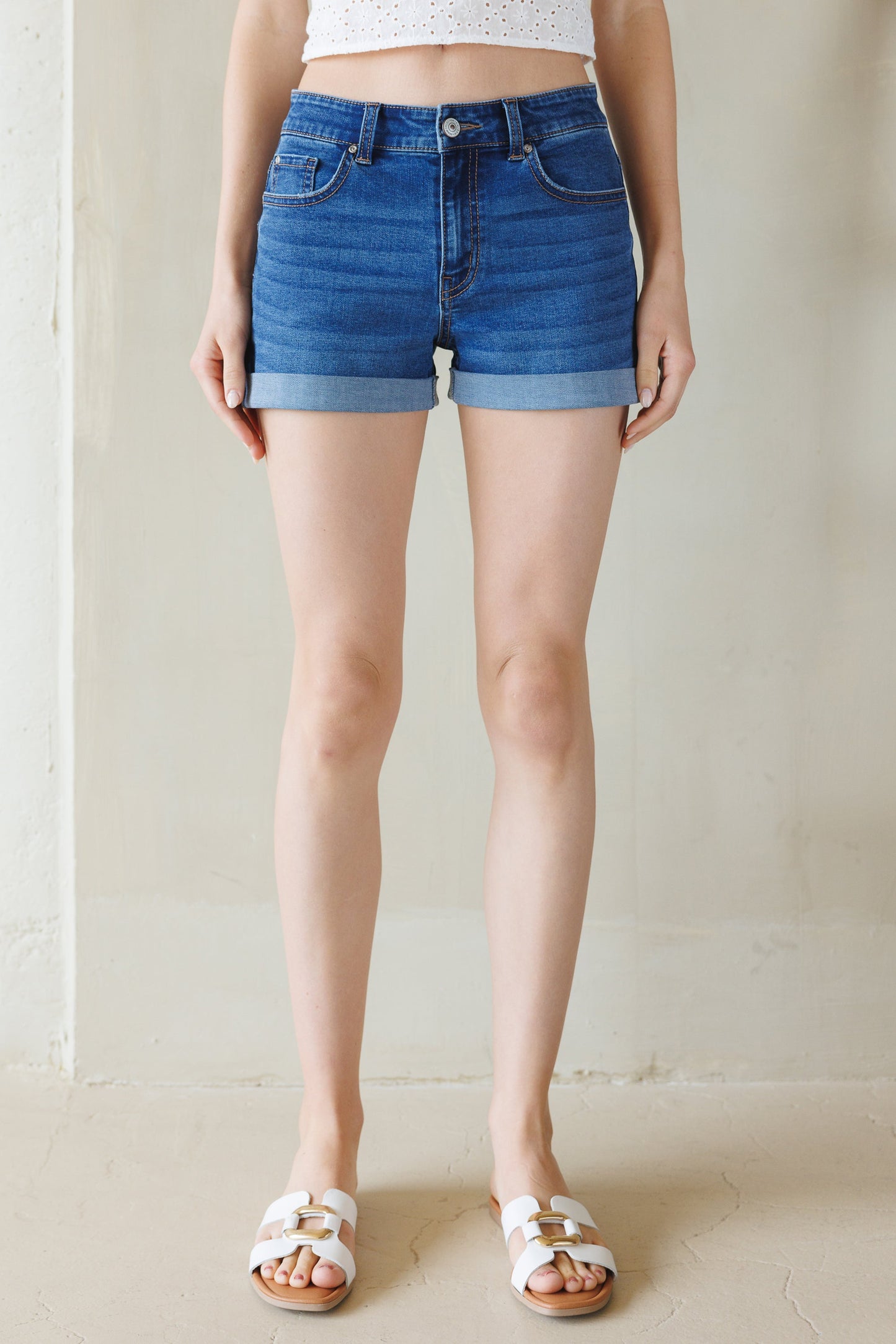 High Rise 5 Pocket Denim Shorts