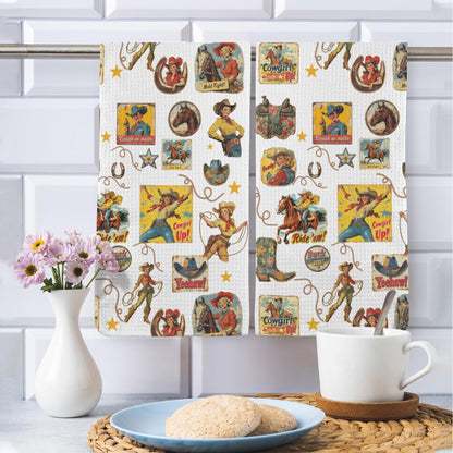 Baha Ranch Vintage Cowgirl Collage Dish Towels Set of 2 Made in America