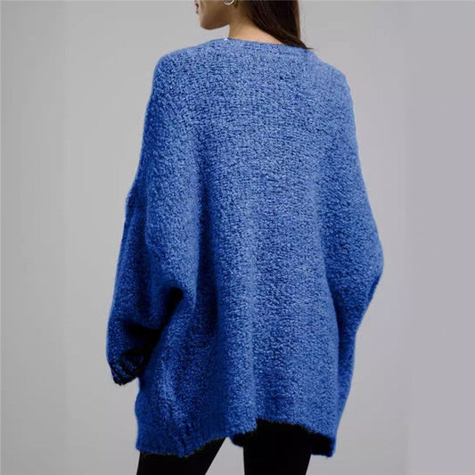 Casual Loose Contrast Color Long Sleeve Sweater Cardigan