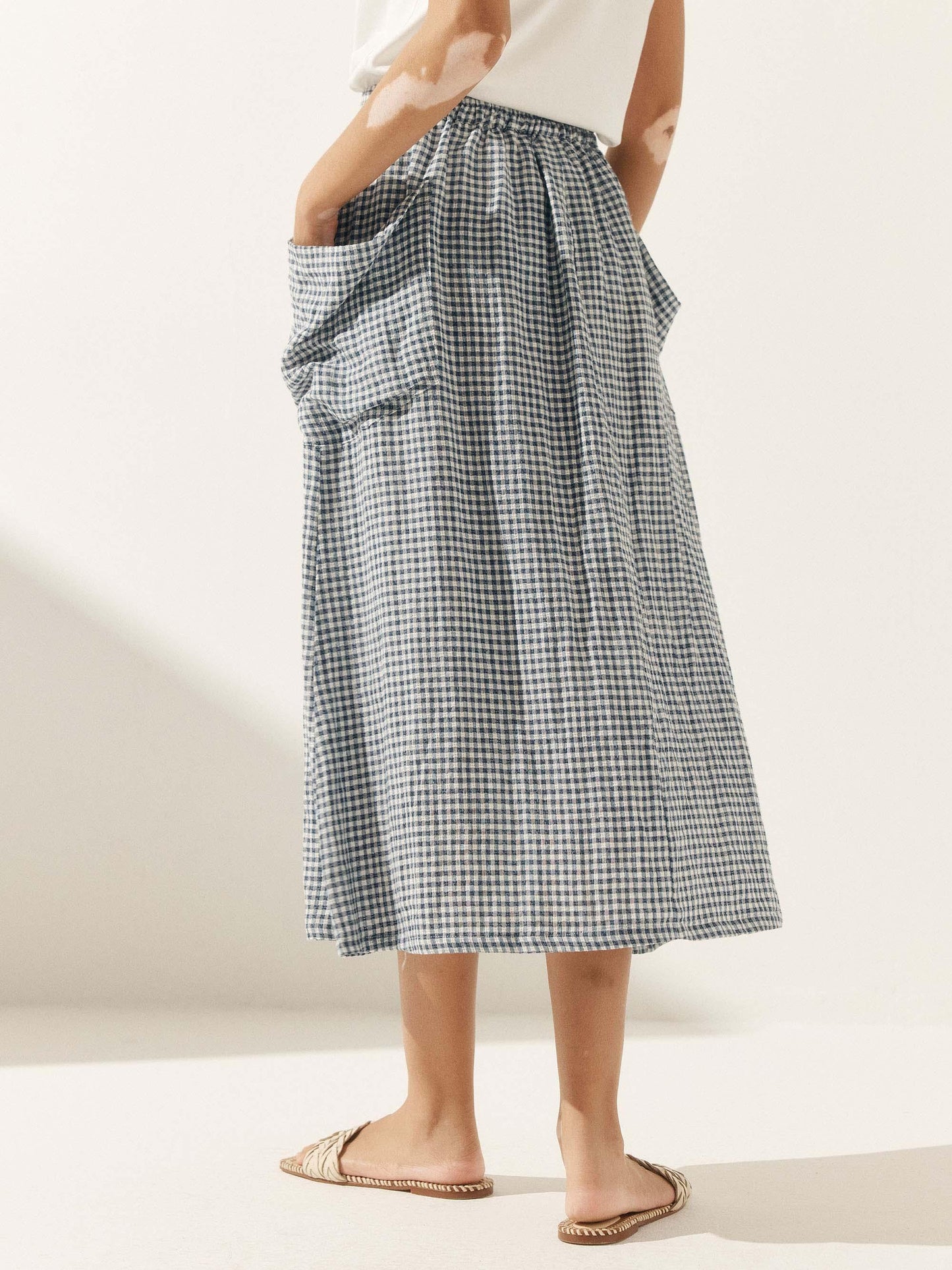 100% Linen Elastic Waist Skirt MARINA
