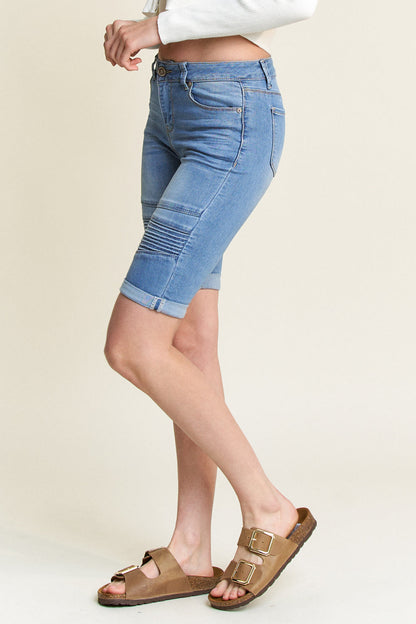 Mid Rise 5 Pocket Bermuda Denim Shorts