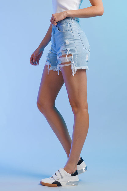 Super High Rise Destructed Denim Shorts