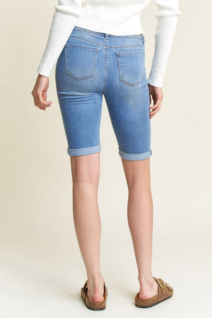 Mid Rise 5 Pocket Bermuda Denim Shorts