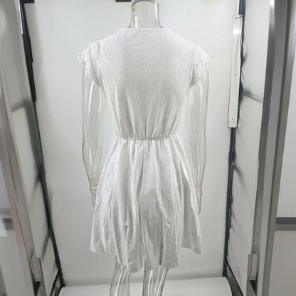 Women’s V‑Neck Short‑Sleeve Dress with Lace Trim