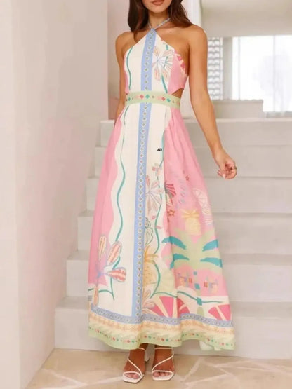 Halter Neck Printed Maxi Dress