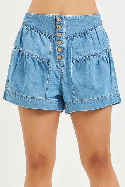 RISEN Elastic Band Slouchy Shorts With Shirred Detail
