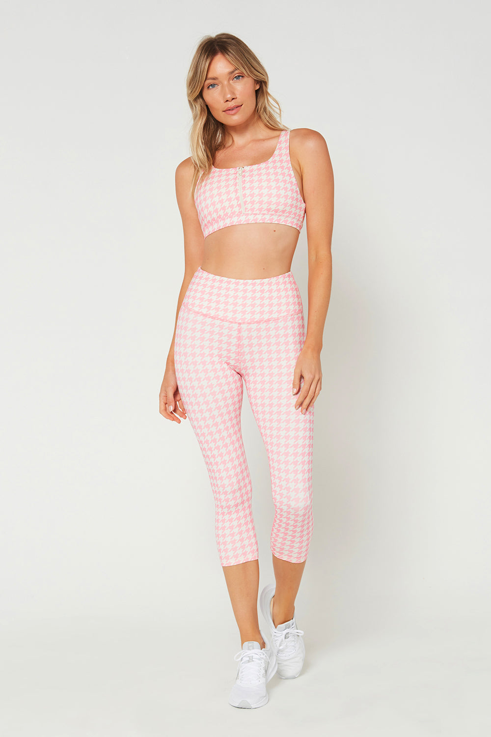 Pink Houndstooth Cropped Leggings Made in USA