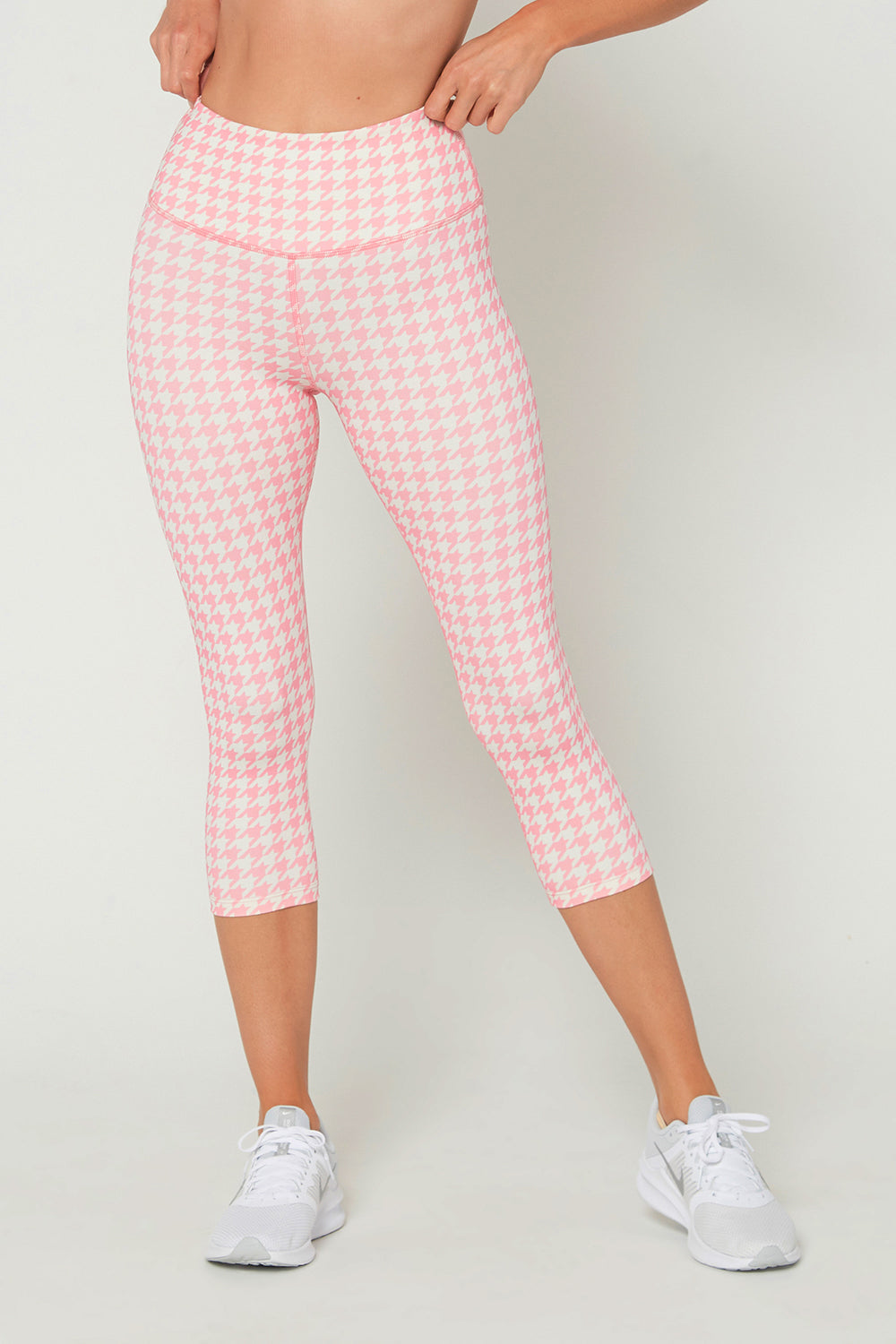 Pink Houndstooth Cropped Leggings Made in USA