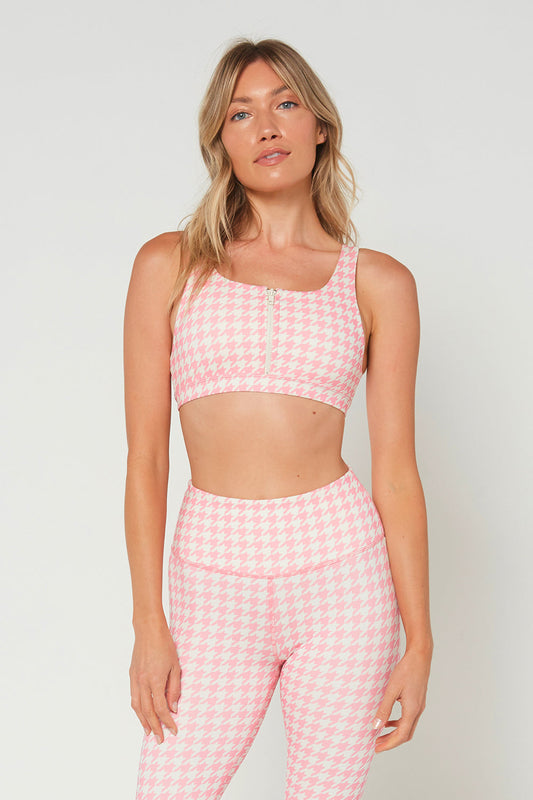 Pink Houndstooth Zip Bra Made in USA