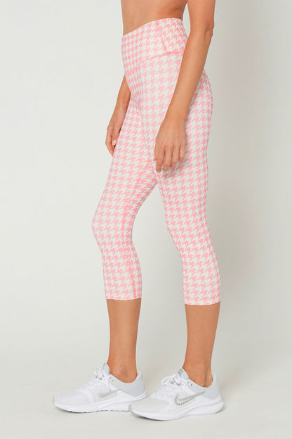 Pink Houndstooth Cropped Leggings Made in USA