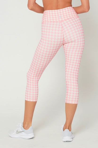 Pink Houndstooth Cropped Leggings Made in USA