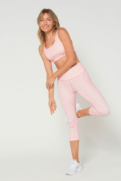 Pink Houndstooth Cropped Leggings Made in USA
