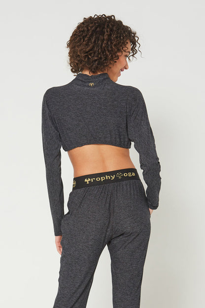 Mock Neck Long Sleeve Crop Top – Heather, Made in USA