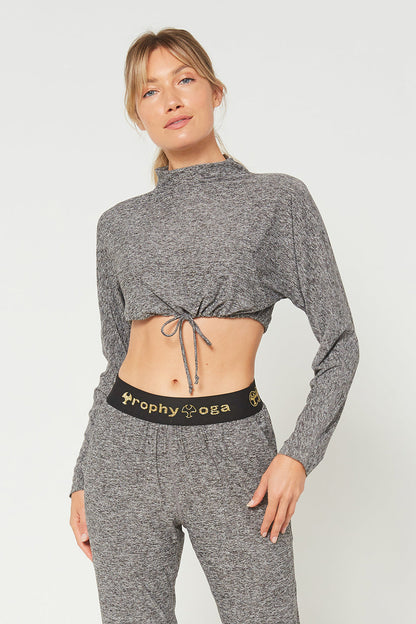 Mock Neck Long Sleeve Crop Top – Heather, Made in USA