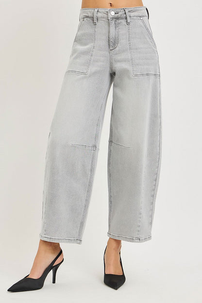 RISEN Slouchy Cropped Barrel Gray Denim Jeans