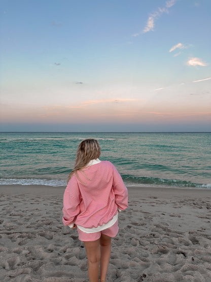 Dark Pink and White Big Striped Shorts