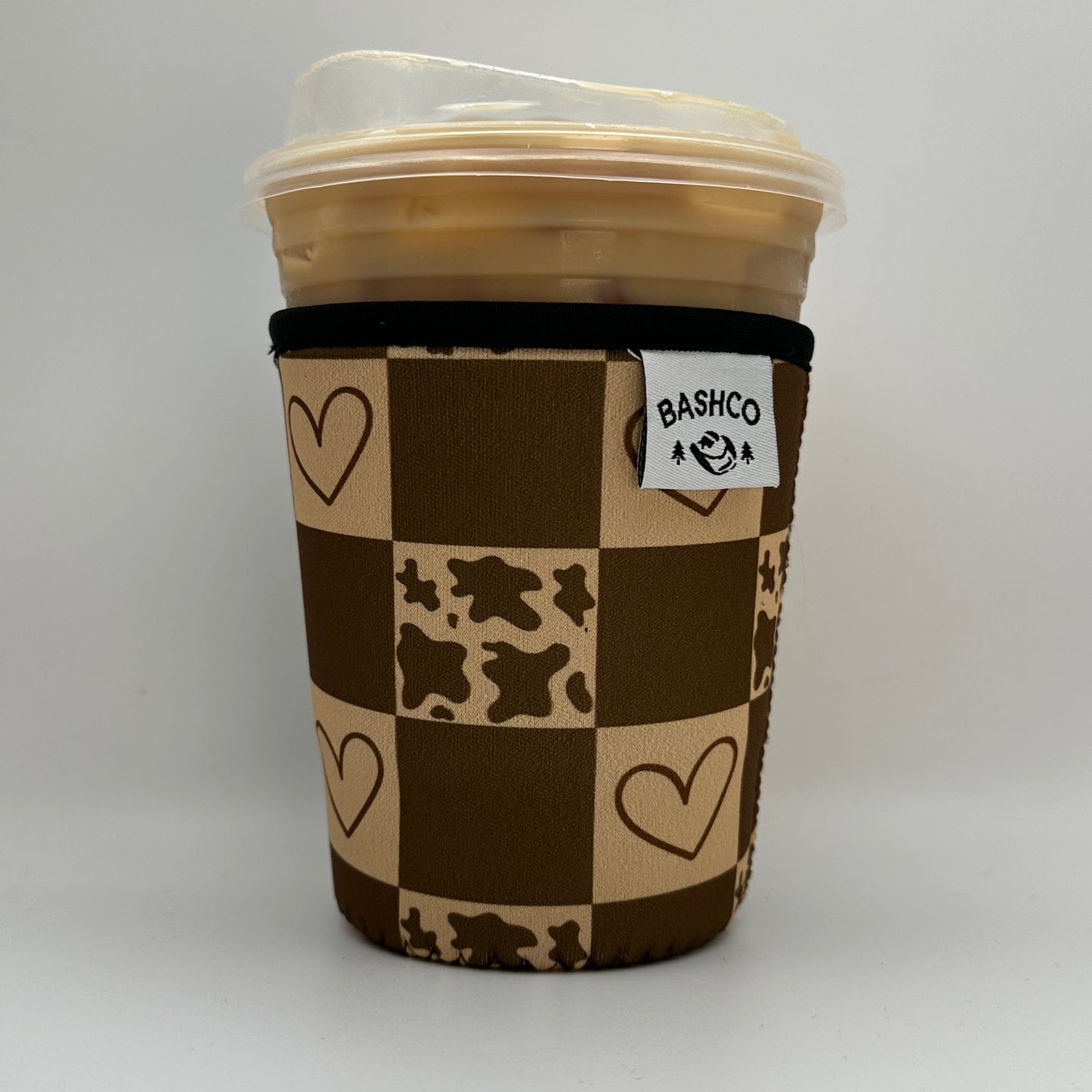 Cow Hearts Checkered Coffee Sleeve | Western Coffee Koozie