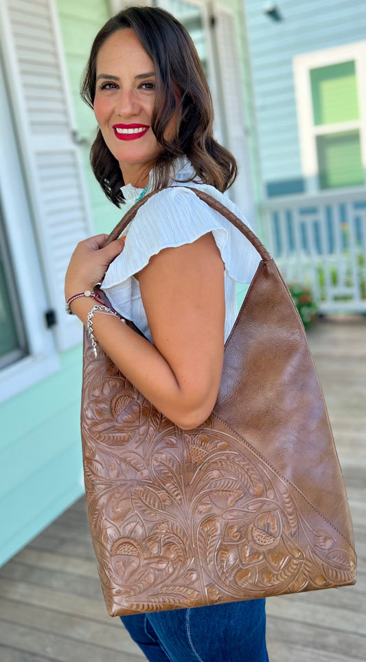 The Nancy Ann | Hand-Tooled Leather Shoulder Bag