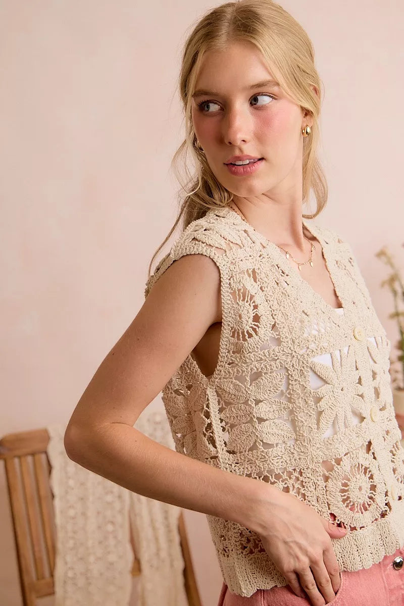 SO ME Summer Crochet Patterned Sleeveless Vest Top
