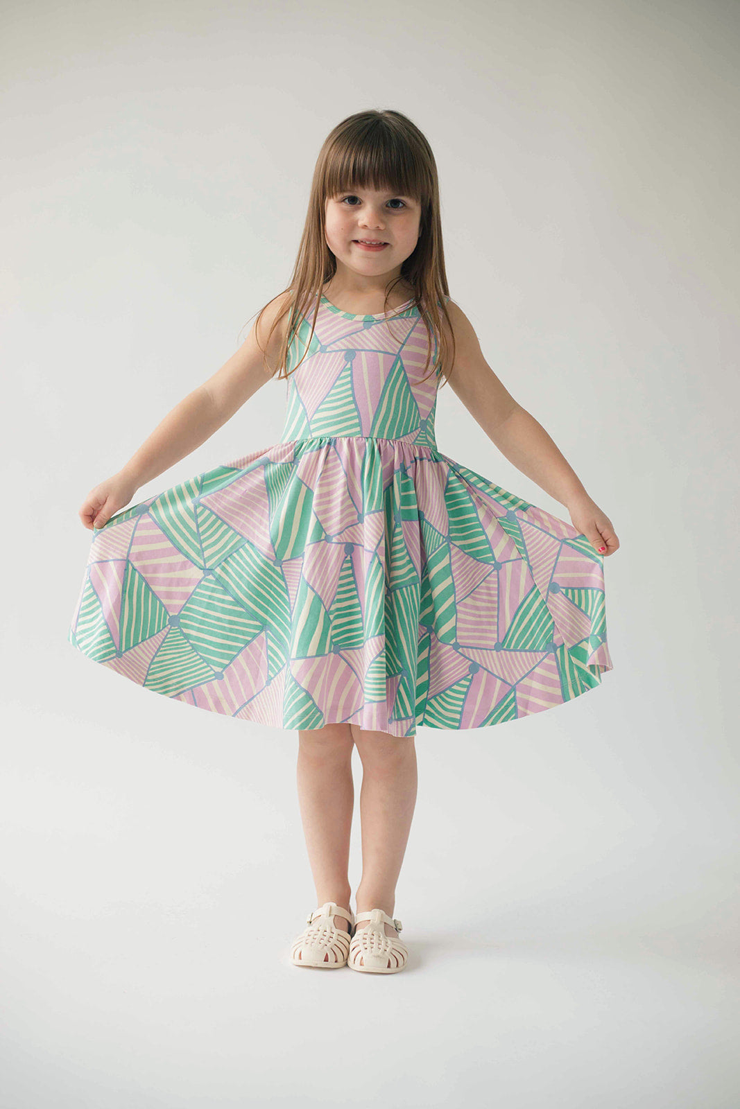 Sleeveless Twirl Dress in Triangles