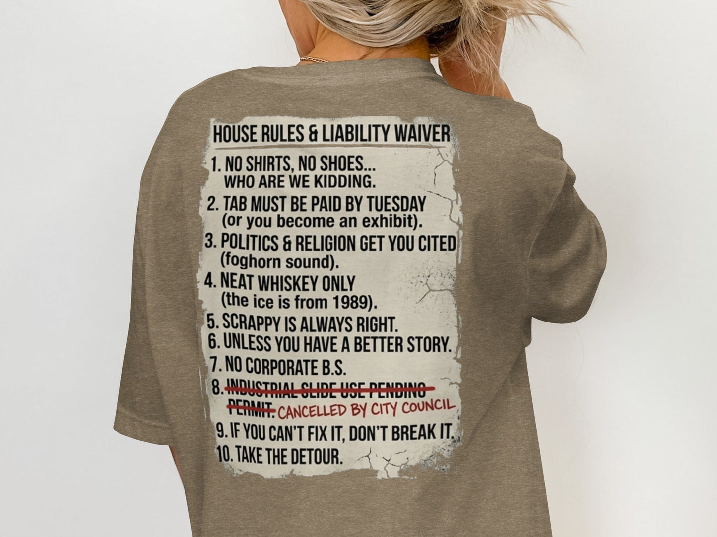 Scrappy Malone's Unofficial House Rules Tee - 100-Proof Bar Humor