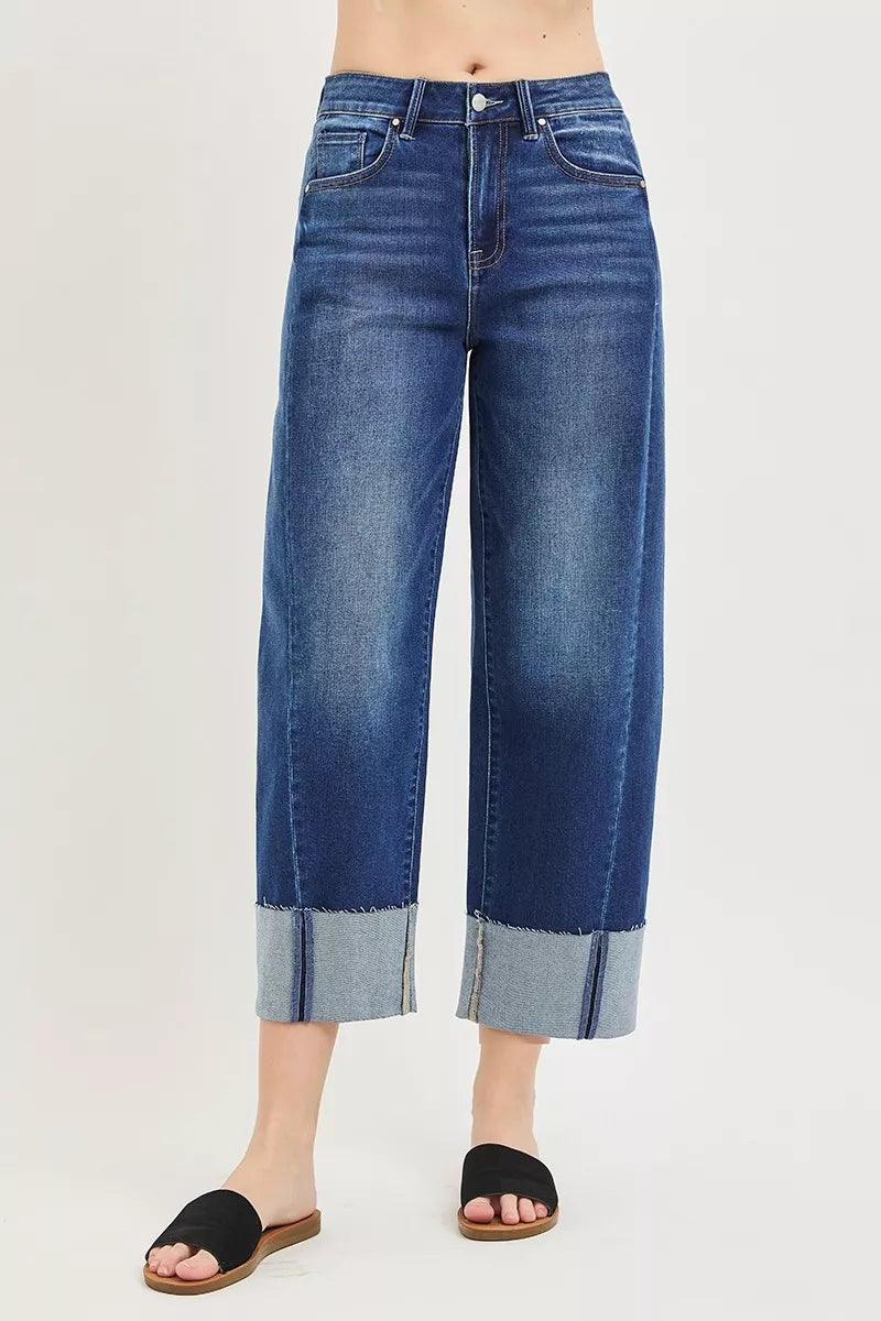 RISEN Slouchy Crop Barrel Cuffed Jeans