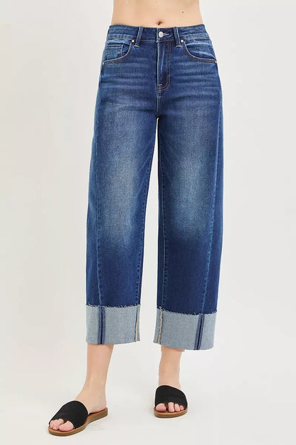 RISEN Slouchy Crop Barrel Cuffed Jeans