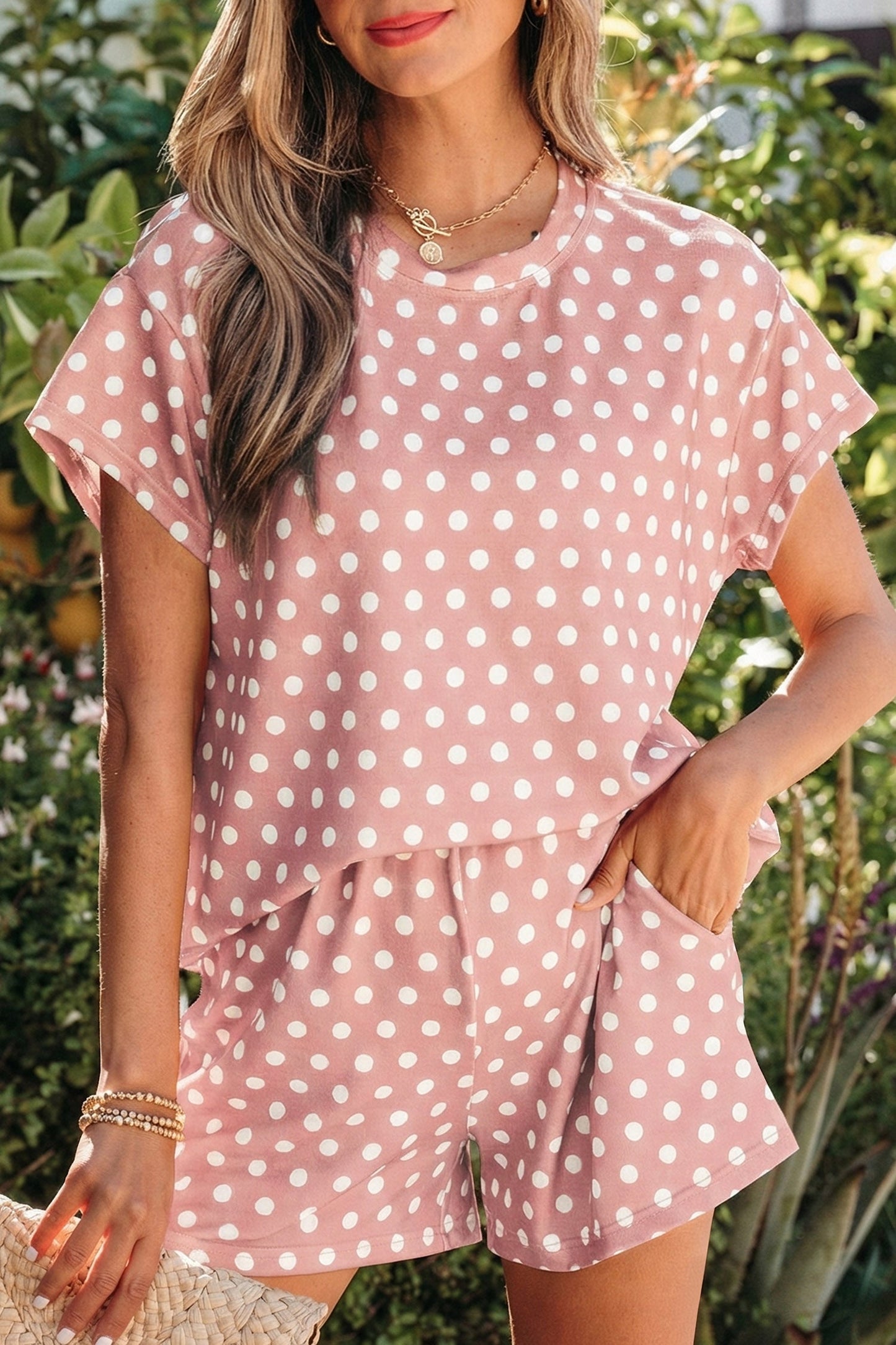 Green Polka Dot Print Short Set