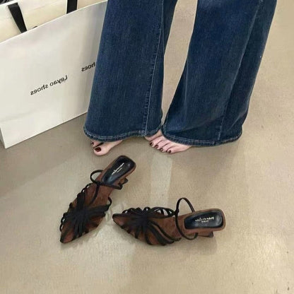 Women's French Style Woven Pointed-Toe Wedge Mules