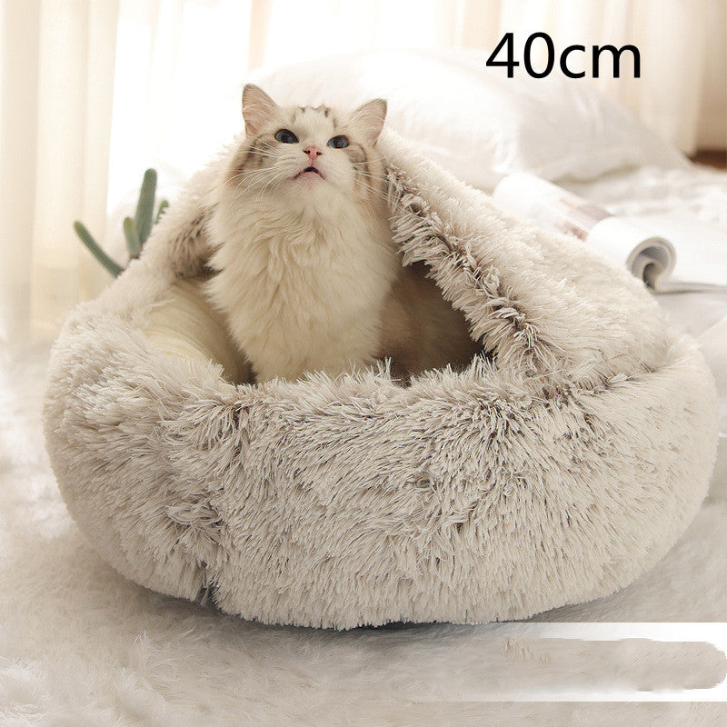 2-in-1 Round Plush Pet Bed for Dogs & Cats — Warm Winter House