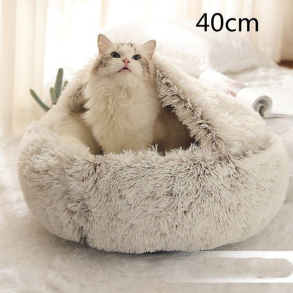 2-in-1 Round Plush Pet Bed for Dogs & Cats — Warm Winter House