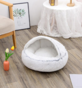 2-in-1 Round Plush Pet Bed for Dogs & Cats — Warm Winter House