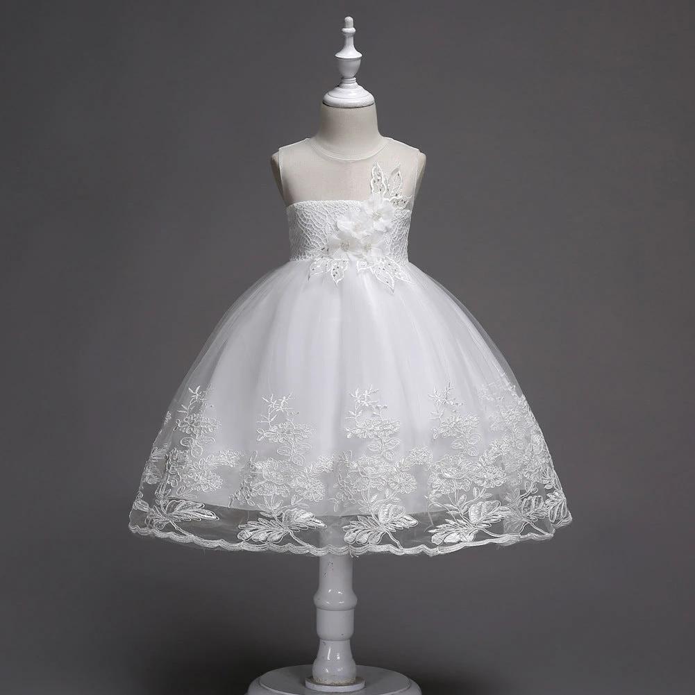 First Communion Flower Girl Dress - Mandotos Lace Trim Tulle Bead Embroidery