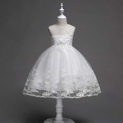 First Communion Flower Girl Dress - Mandotos Lace Trim Tulle Bead Embroidery