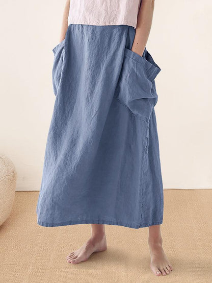 100% Linen Elastic Waist Skirt MARINA