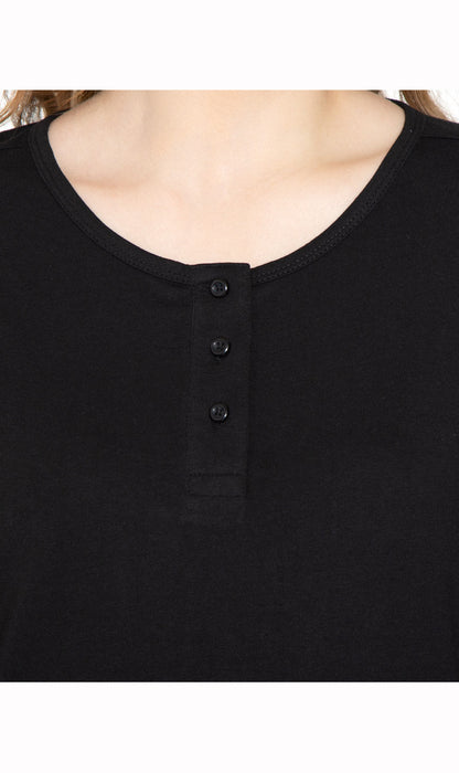 Women's 3/4 sleeves Henley in Cotton Blend with Button Placket