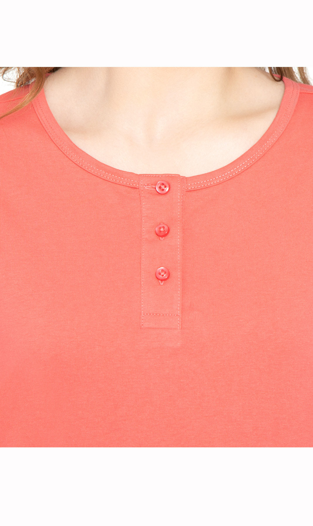 Women's 3/4 sleeves Henley in Cotton Blend with Button Placket