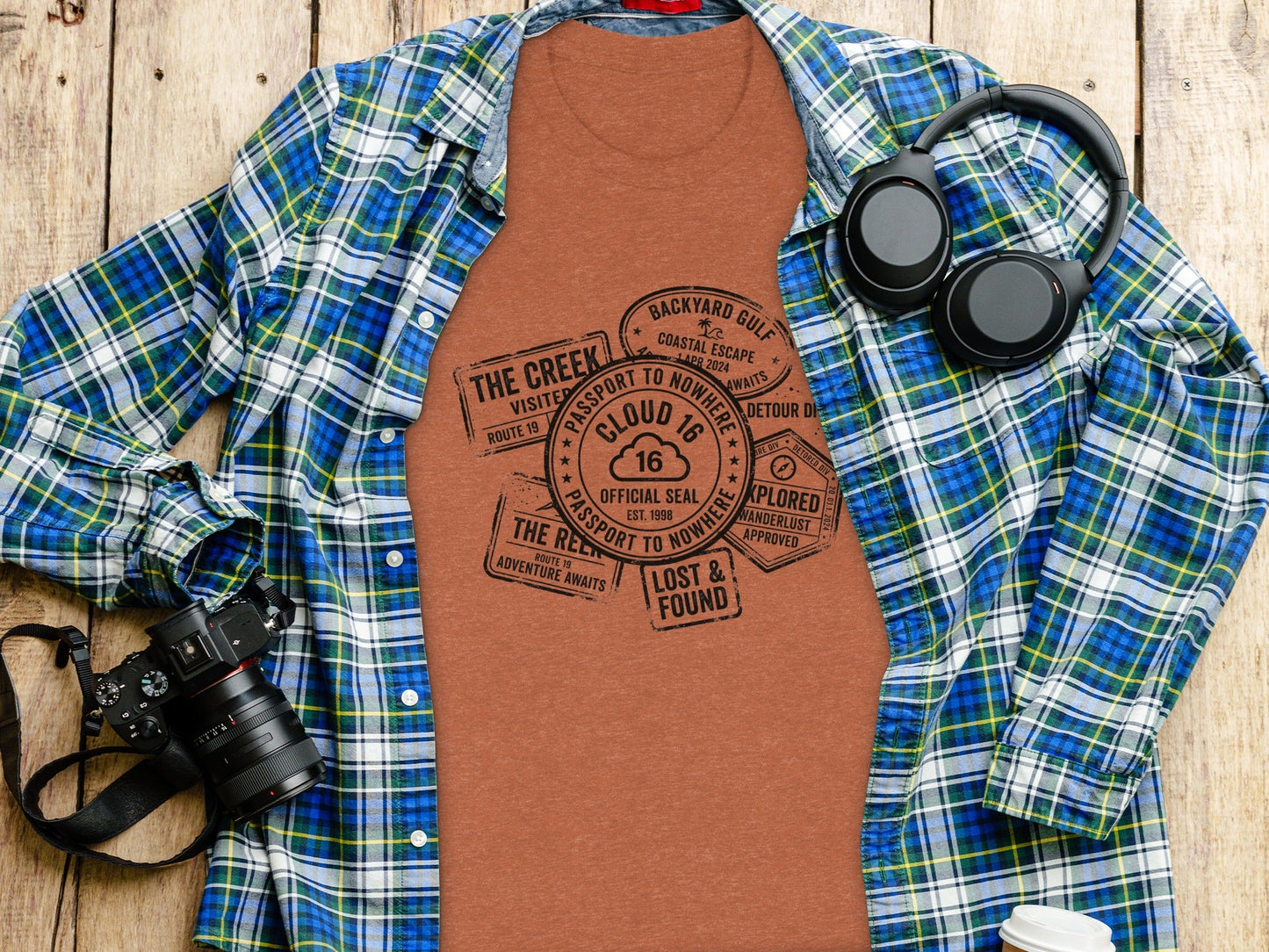 Rugged Wanderlust Passport Stamp Graphic Wilderness Shirt
