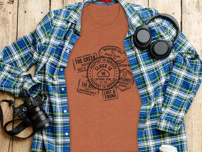 Rugged Wanderlust Passport Stamp Graphic Wilderness Shirt