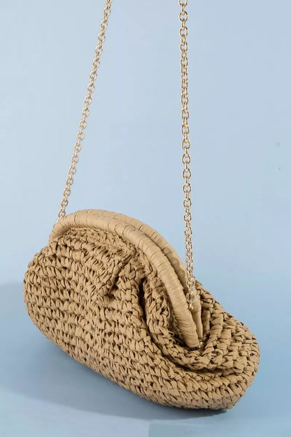 Fame Woven Raffia Frame Shoulder Bag