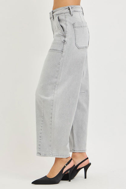 RISEN Slouchy Cropped Barrel Gray Denim Jeans