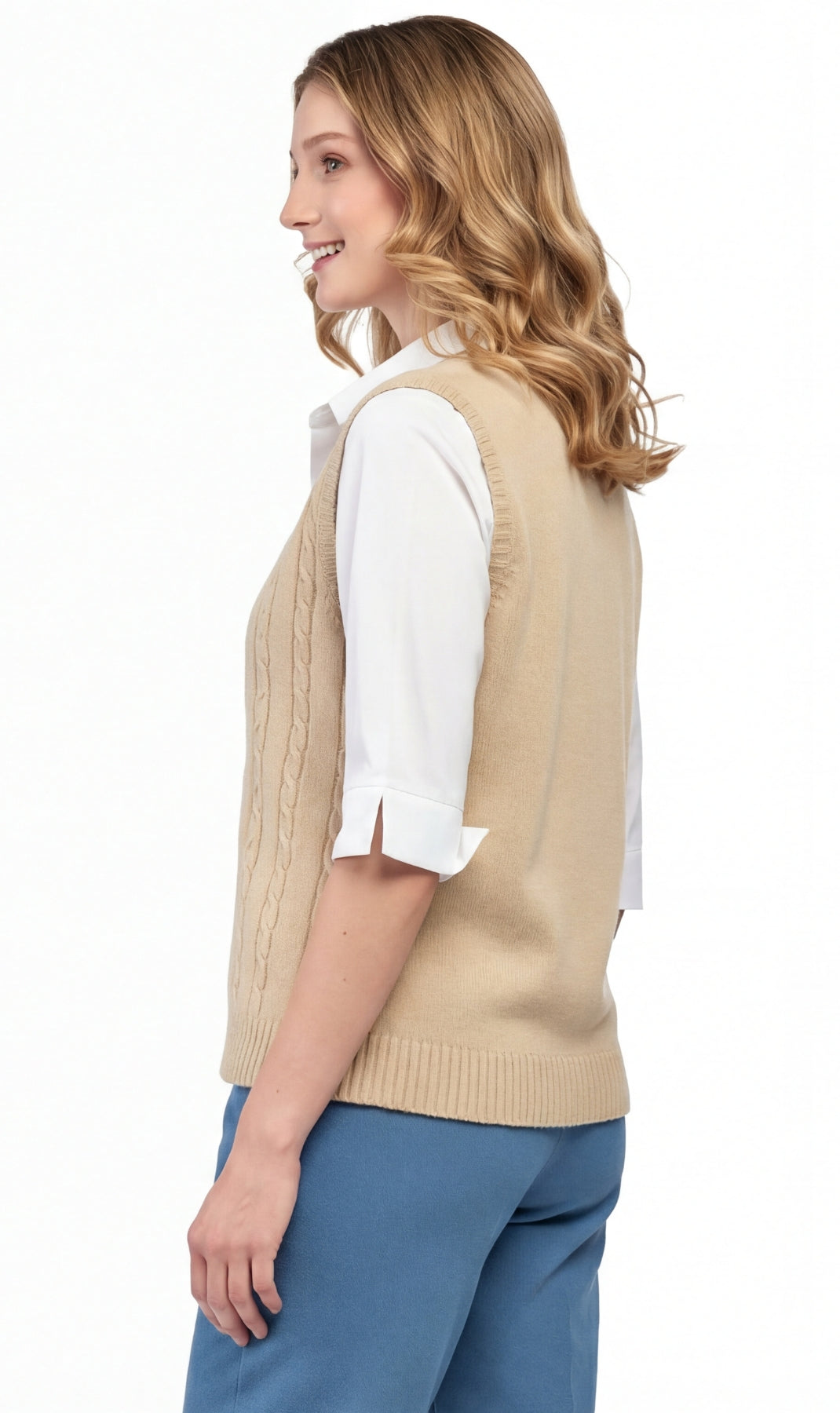 Womens Button Front Cable Knit Cardigan Sweater Vest