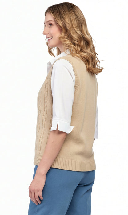 Womens Button Front Cable Knit Cardigan Sweater Vest