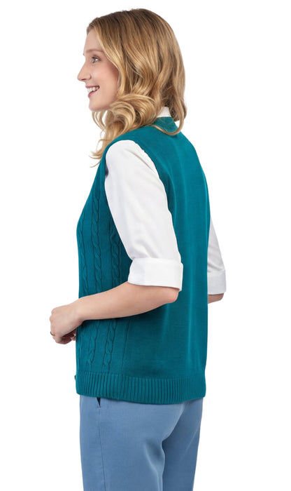 Womens Button Front Cable Knit Cardigan Sweater Vest