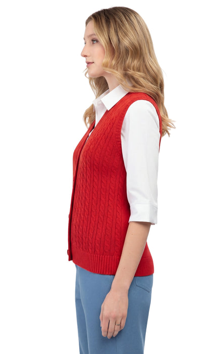 Womens Button Front Cable Knit Cardigan Sweater Vest