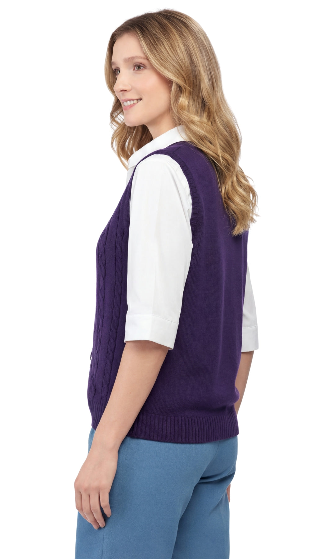 Womens Button Front Cable Knit Cardigan Sweater Vest