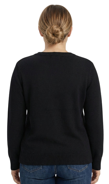 Women's Cozy Long Sleeves Snowflake-Decorated Color Block Holiday Crewneck Sweater - Classy Christmas Pullover in 100% Soft Durable Acrylic