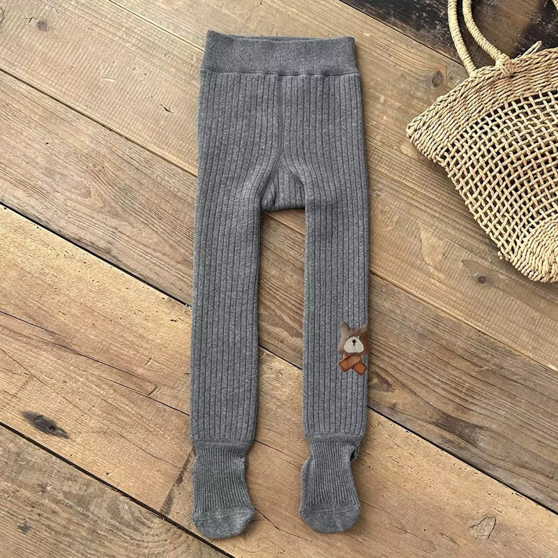 Fleece-Lined Ribbed Footed Leggings – Thermal Winter Toddler & Baby Pants