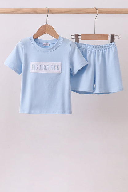 Blue big brother embroidery shorts set