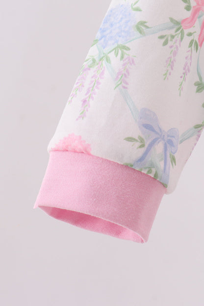 Floral print sister embroidery gown